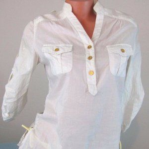 YU'RE White solid Casual Summer 3/4 sleeve blouse top shrit Sz S